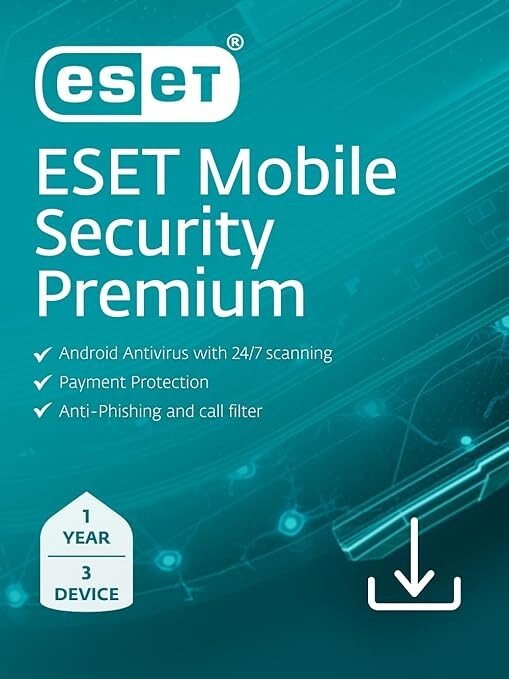 ESET Mobile Security Premium | Mobile Antivirus | 2024 Edition| 3 Device | 1 Year | Privacy | Payment Protection | Antiphishing | Adware Detector [Online Code]