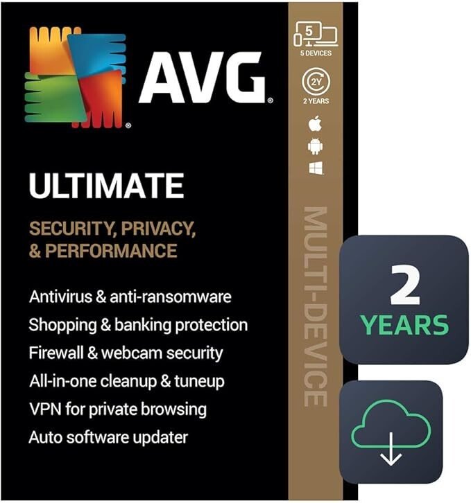 AVG Ultimate 2024 | Antivirus+Cleaner+VPN | 5 Devices, 2 Years [PC/Mac/Mobile Download]