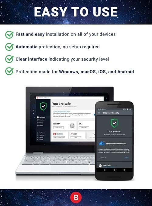 Bitdefender Total Security - 5 Devices | 2 year Subscription | PC/Mac | Activation Code by email