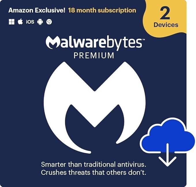 Malwarebytes | Exclusive | 18 Months, 2 Devices | Windows, Mac OS, Android, Apple iOS, Chrome [Online Code]